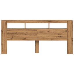 Berkfield Home LED Headboard Artisan Oak 220x18.5x103.5 cm Engineered Wood in Brown - thumbnail 6