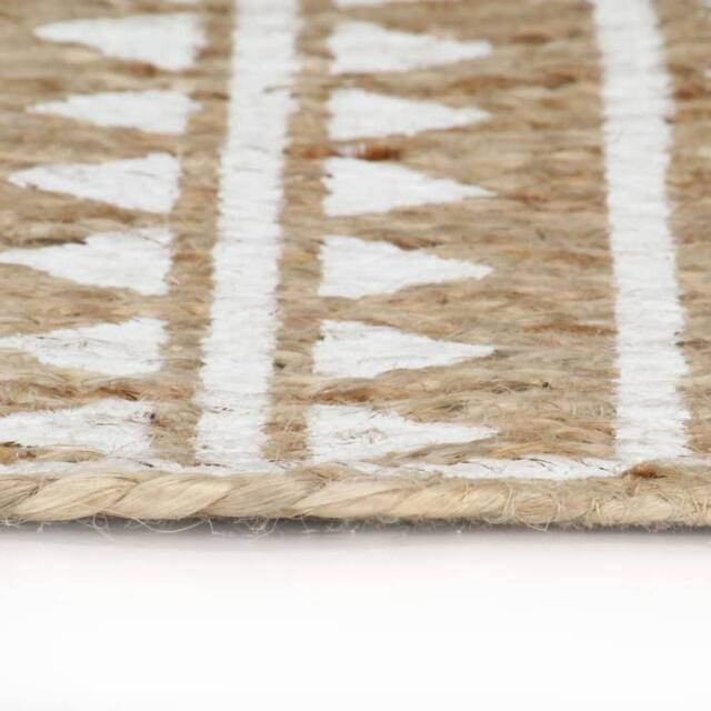 Berkfield Home Handmade Rug Jute with White Print 150 cm in Natural - Size: Medium - image 1