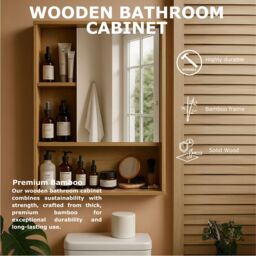FURNOS Wooden Bathroom Wall Storage Cabinet Organiser With Mirror in Natural - thumbnail 7