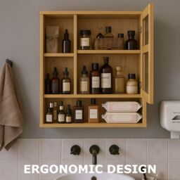 FURNOS Wooden Bathroom Wall Storage Cabinet Organiser With Mirror in Natural - thumbnail 9
