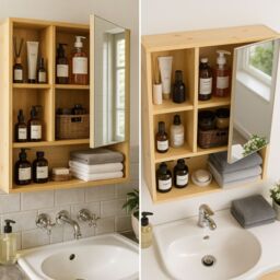 FURNOS Wooden Bathroom Wall Storage Cabinet Organiser With Mirror in Natural - thumbnail 5