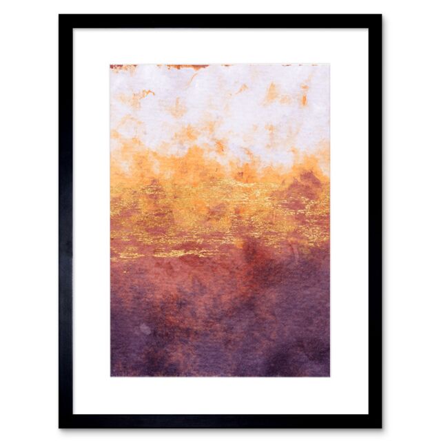 "Artery8 Wall Art Print Abstract Purple Yellow Gold Watercolour Art Framed 9x7 inch in Black - Size: W7"" x H9""" - image 1