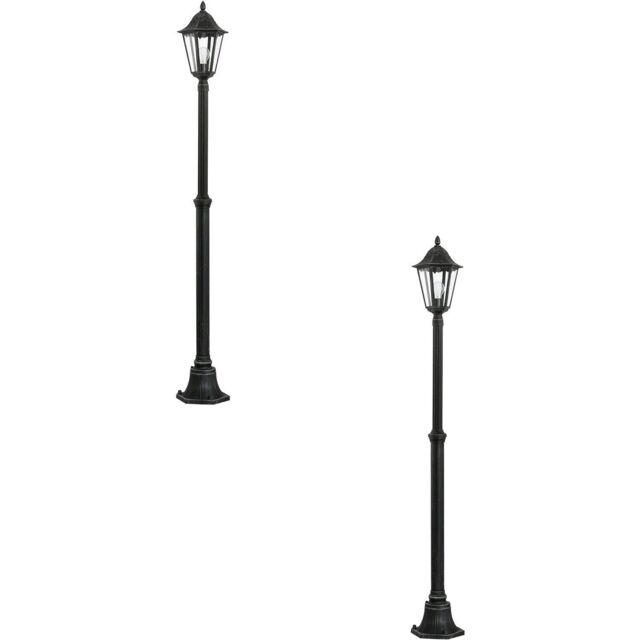Loops 2 PACK IP44 Outdoor Bollard Light Black & Silver Lantern 2000mm Post 60W E27 - image 1
