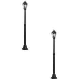 Loops 2 PACK IP44 Outdoor Bollard Light Black & Silver Lantern 2000mm Post 60W E27 - thumbnail 1