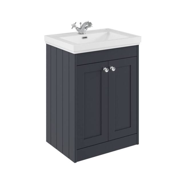 Balterley 600mm Floor Standing 2 Door Unit, Classic Basin 1 Tap Hole - Dark Grey