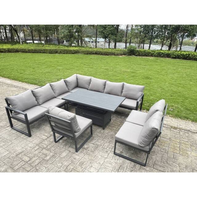 Fimous ALuminum 9 Piece Patio Set with Lifting Table & Cushions in Dark Grey - image 1