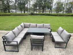 Fimous ALuminum 9 Piece Patio Set with Lifting Table & Cushions in Dark Grey - thumbnail 2