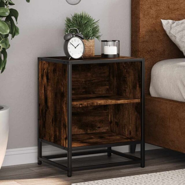 Berkfield Home Bedside Cabinet Smoked Oak 40x31x50 cm Engineered Wood & Metal in Brown - Size: 40 x 31 x 50 cm - image 1