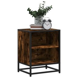 Berkfield Home Bedside Cabinet Smoked Oak 40x31x50 cm Engineered Wood & Metal in Brown - Size: 40 x 31 x 50 cm - thumbnail 4