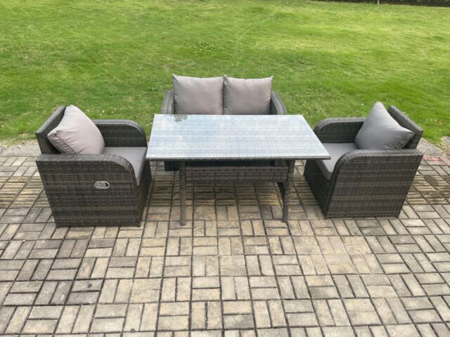 Fimous Rattan Garden Furniture 4 Piece Grey Patio Furniture Set Patio Conservatory 4 Seater Set Outdoor Rectangular Table & Chairs in Dark Grey - image 1
