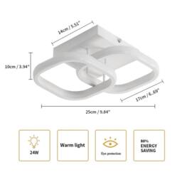 Pheashine Sleek Double Square LED Ceiling Light White 22W 19cm Warm Light - thumbnail 2