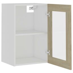 Berkfield Home Hanging Glass Cabinet Sonoma Oak 40x31x60 cm Engineered Wood in Brown - Size: 40 x 31 x 60 cm - thumbnail 5