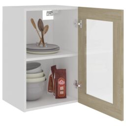 Berkfield Home Hanging Glass Cabinet Sonoma Oak 40x31x60 cm Engineered Wood in Brown - Size: 40 x 31 x 60 cm - thumbnail 4