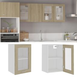 Berkfield Home Hanging Glass Cabinet Sonoma Oak 40x31x60 cm Engineered Wood in Brown - Size: 40 x 31 x 60 cm