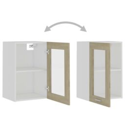 Berkfield Home Hanging Glass Cabinet Sonoma Oak 40x31x60 cm Engineered Wood in Brown - Size: 40 x 31 x 60 cm - thumbnail 6