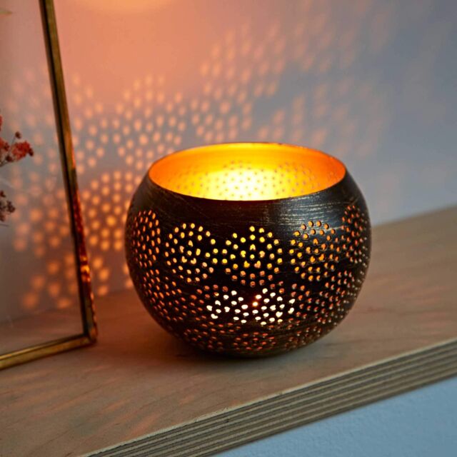 Paper High Black & Gold Metal Tea Light Holder - image 1