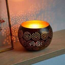 Paper High Black & Gold Metal Tea Light Holder - thumbnail 1