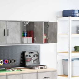 Berkfield Home Durable Garage Wall Cabinets 2 pcs Concrete Grey Engineered Wood - thumbnail 2
