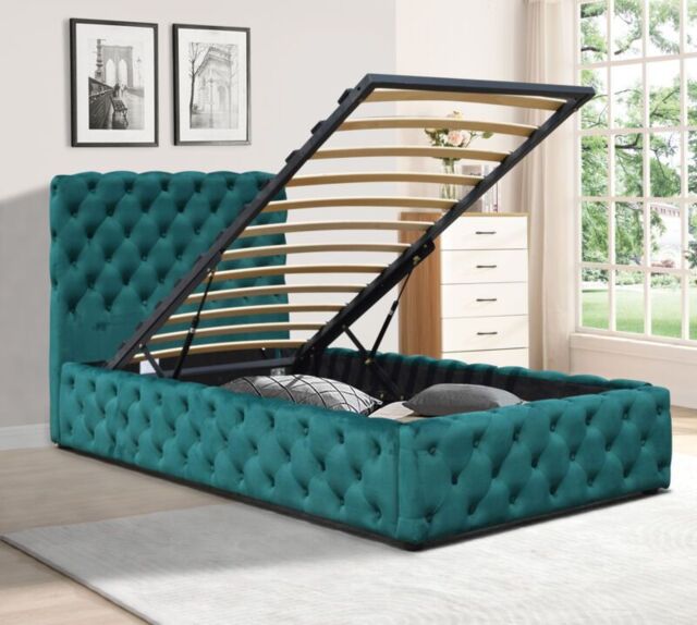 Comfy Living Ltd Tufted Fabric Gas Lift Ottoman Bed Frame in Green - Size: King - image 1