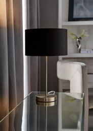 ValueLights Charlie Chrome Stem Table Lamp Light with Velvet Shade in Black - Size: 10 inches