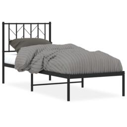 Berkfield Home Metal Bed Frame without Mattress with Headboard Black 75x190cm - Size: 75x190 cm - thumbnail 2