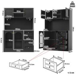 Merax Kitchen Dresser with LED, Wine Glass Rack, 3 Drawers & Coffee Station in Black - thumbnail 5