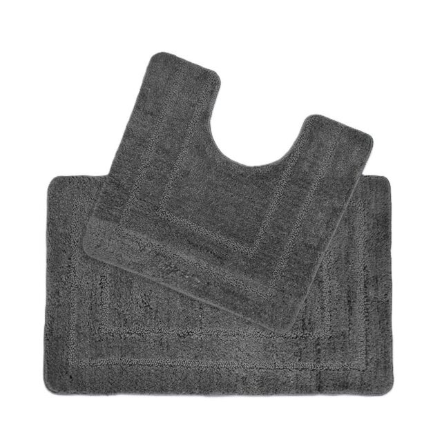 Allure Bath Fashions Two Piece Non-Slip Bath Mat & Pedestal Mat Set in Dark Grey - image 1
