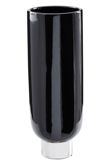 Orsina Black & Silver Small Pedestal Vase, Glossy Stoneware Vase With Metallic Silver Base, Decorative Vase - image 1