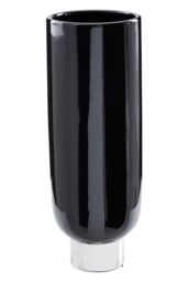 Orsina Black & Silver Small Pedestal Vase, Glossy Stoneware Vase With Metallic Silver Base, Decorative Vase - thumbnail 1