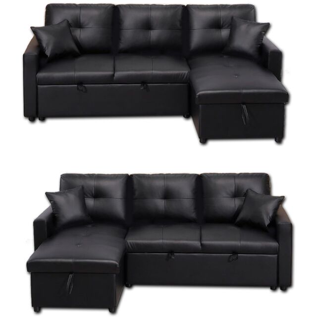 SquareBoxx Bayside 3 Seater Pull-Out Sofa Bed in Black - image 1