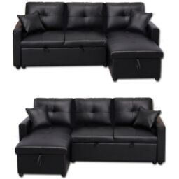 SquareBoxx Bayside 3 Seater Pull-Out Sofa Bed in Black - thumbnail 1