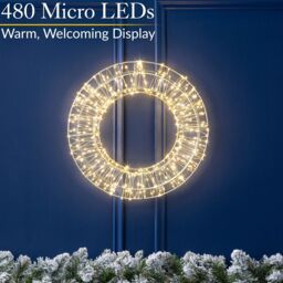 Christow Christmas Wreath Light Front Door Decoration Indoor Outdoor Xmas LED 38cm (S) 50cm (L) in Cool White - Size: Large - thumbnail 3