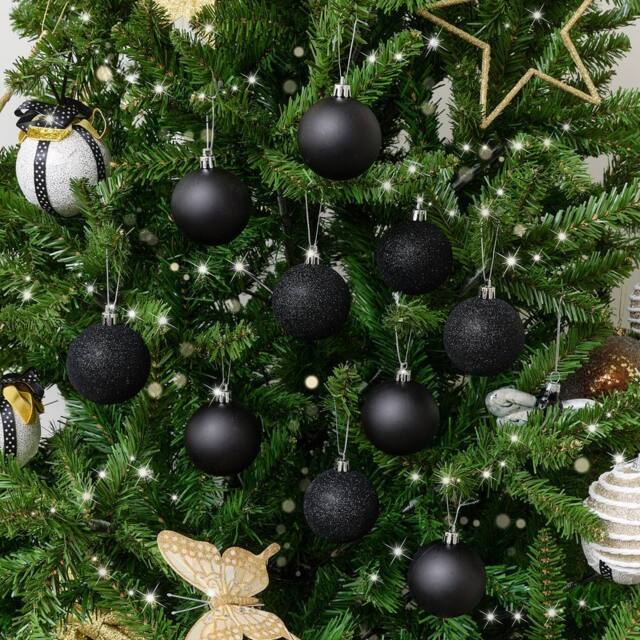 Melody Maison Set Of 10 Mixed Glitter Black Baubles - 6cm - image 1