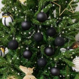 Melody Maison Set Of 10 Mixed Glitter Black Baubles - 6cm - thumbnail 2