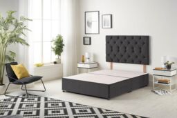 Somnior Premier Divan Bed with 24Cm Deep Mattress & Headboard In Plush Fabric in Black - Size: Small Single - thumbnail 3