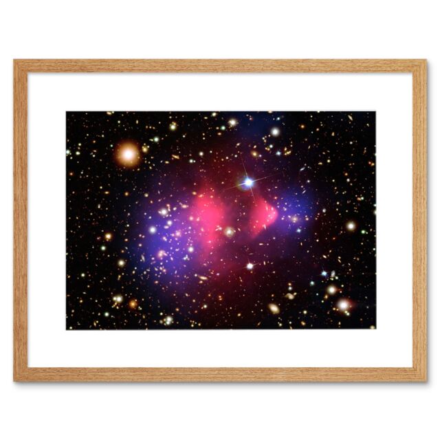 Artery8 Wall Art Print Hubble Space Astronomy Visible-Light X-Ray Composite Image Galaxy Cluster 1E 0657-556 Created Dark Matter Clumps Blue & Pink - image 1