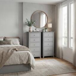 FWStyle Pair Of Grey Palma 5 Drawer Chest Of Drawers Ready Assembled - thumbnail 1
