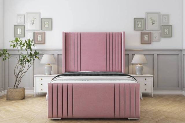 "Sloomy Camden Plush Frame-Mattress-50"" Upholstered Wingback Headboard in Pink - Size: Small Double" - image 1