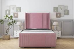 "Sloomy Camden Plush Frame-Mattress-50"" Upholstered Wingback Headboard in Pink - Size: Small Double"