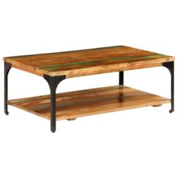Berkfield Home Durable Coffee Table with Shelf 100x60x35 cm Solid Reclaimed Wood in Brown - Size: 100 x 60 x 35 cm - thumbnail 2