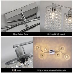 Garwarm 6- Light 89cm Dimmable Crystal Flush Mount in Clear - thumbnail 8