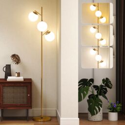 HOMCOM Modern Tree Floor Lamp with 3 Light, for Living Room Bedroom in Gold - thumbnail 2