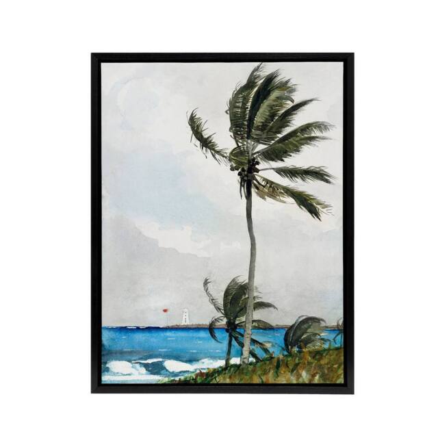 "Artery8 Palm Tree in Nassau Landscape Winslow Homer Framed Canvas Wall Art - Size: W24"" x H32""" - image 1