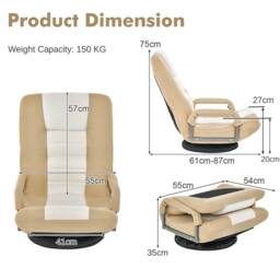 Costway Folding Floor Chair Gaming Chair Adjustable 6-Position Leisure Chair - thumbnail 2