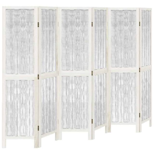 Berkfield Home Room Divider 6 Panels White Solid Wood Paulownia - image 1