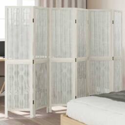 Berkfield Home Room Divider 6 Panels White Solid Wood Paulownia - thumbnail 2