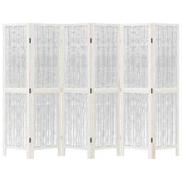 Berkfield Home Room Divider 6 Panels White Solid Wood Paulownia - thumbnail 4