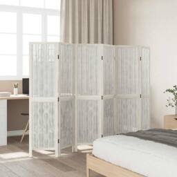 Berkfield Home Room Divider 6 Panels White Solid Wood Paulownia - thumbnail 3