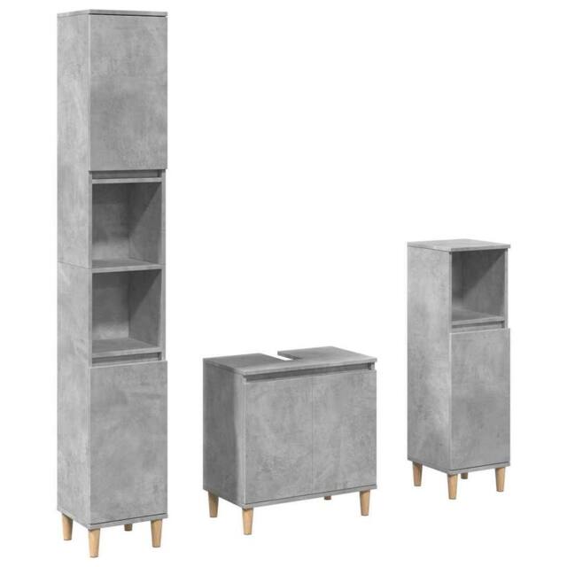 Berkfield Home 3 Piece Bathroom Furniture Set Concrete Grey Engineered Wood - image 1