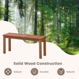 Costway 2 Pcs Patio Wood Bench 2-Person Solid Wood Bench w/ Slatted Seat in Natural - thumbnail 2